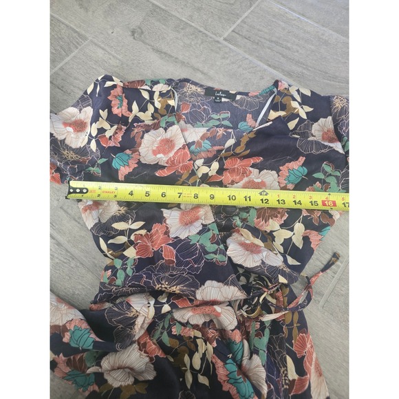 Lulus So Splendid Navy Blue Floral Satin Long Sleeve Wrap Dress - Picture 6 of 7